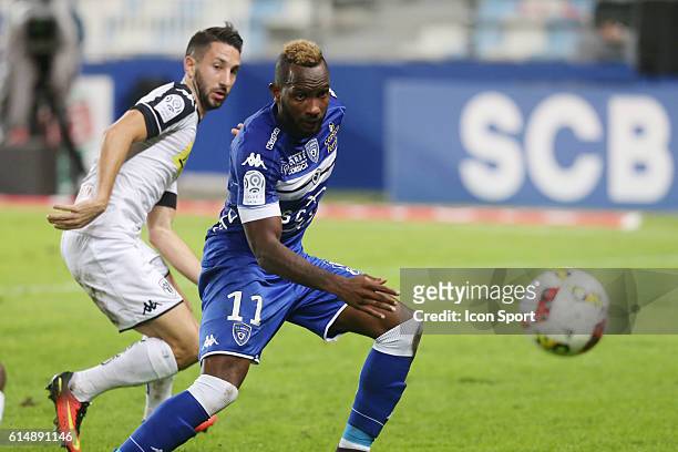 Nangis lenny of bastia and santamaria baptiste of angers during the Ligue 1 match between SC Bastia and Angers SCO at Stade Armand Cesari on October...