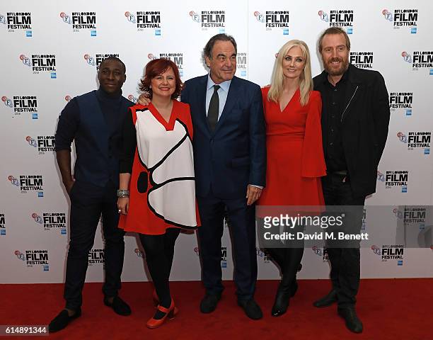 Eric Kofi-Abrefa, Clare Stewart, Oliver Stone, Joely Richardson and Rhys Ifans attend the 'Snowden' Headline Gala screening during the 60th BFI...