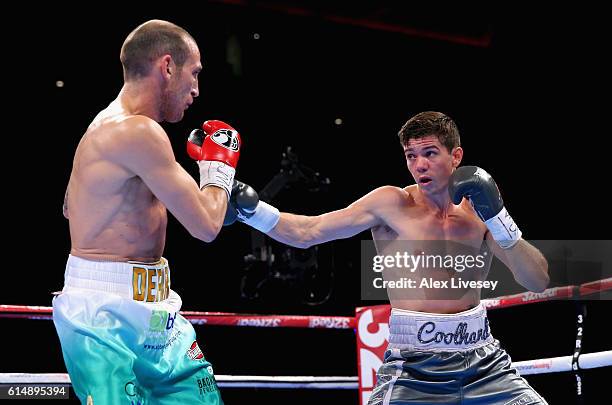 Luke Campbell of England goes for a right hand punch on Derry Mathews of England in the WBC Silver Lightweight Championship match during Boxing at...