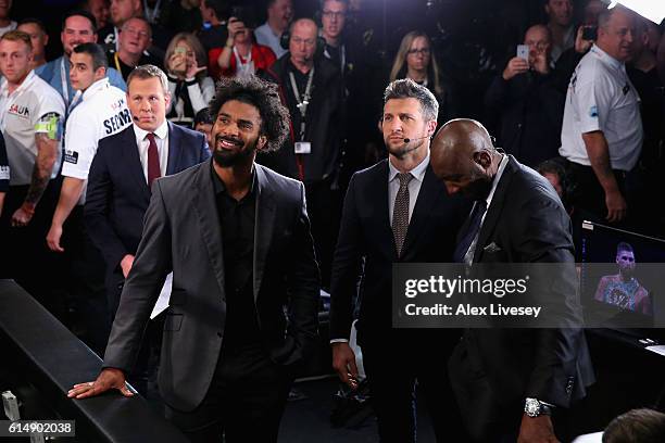 Heavyweight boxer David Haye at ringside with Carl Froch in the WBC Cruiserweight Championship match during Boxing at Echo Arena on October 15, 2016...