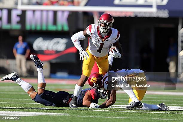 Wide receiver Darreus Rogers of the USC Trojans runs up field during the third quarter of the college football game against the Arizona Wildcats at...