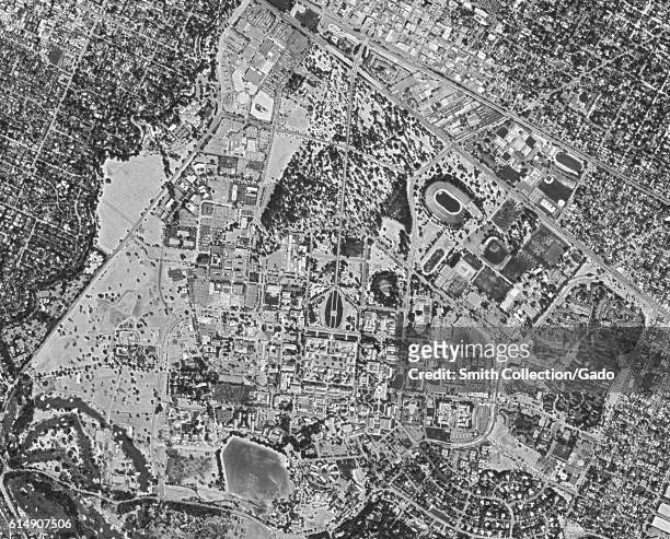 Declassified reconnaissance satellite view, taken by the Central Intelligence Agency's Keyhole spy satellite of Stanford University and a portion of...