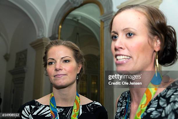 Badminton Olympic 2016 gold winners Christinna Pedersen and Kamilla Rytter Juhl arrive for a reception hosted by Queen Margarethe of Denmark for the...
