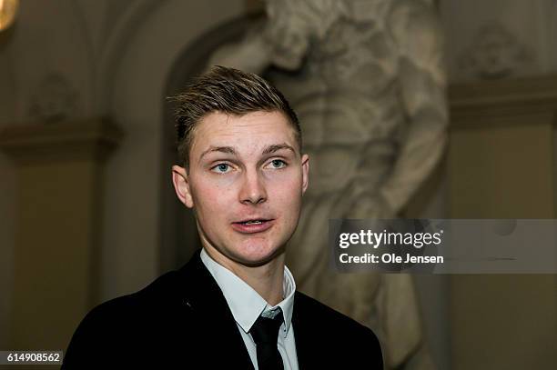 Bronze winner Viktor Axelsen attends a reception hosted by Queen Margarethe of Denmark for the Danish Olympic and Para-Olympic Teams at...