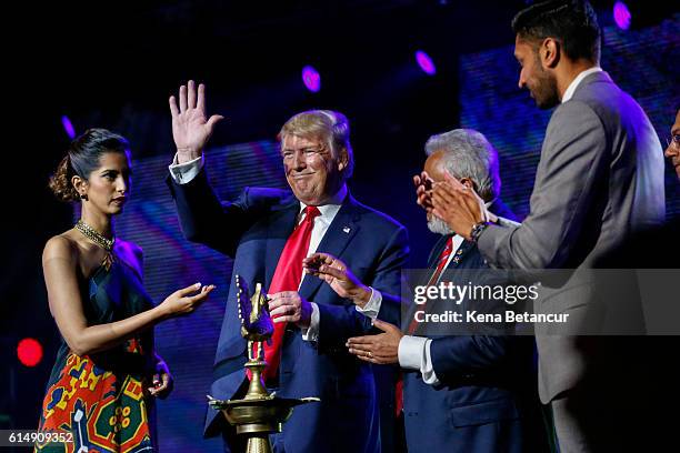 Republican presidential candidate Donald Trump attends the Republican Hindu Coalition's Humanity United Against Terror Charity event on October 15,...