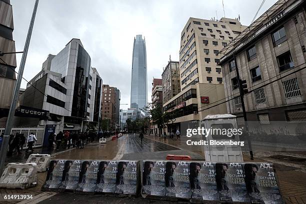 The Costanera Center, South America's tallest building, stands in Santiago, Chile, on Saturday, Oct. 15, 2016. Chile's central bank will probably...