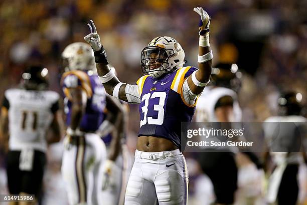 Jamal Adams of the LSU Tigers reacts after a play in the second quarter against the Southern Miss Golden Eagles at Tiger Stadium on October 15, 2016...