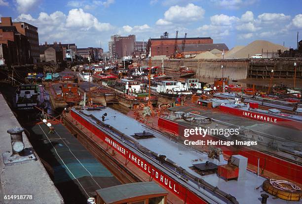 Canal Barges at Hull docks, Yorkshire, 20th century. Seaborne trade at the port of Hull can be traced to at least the 13th century, with carges from...