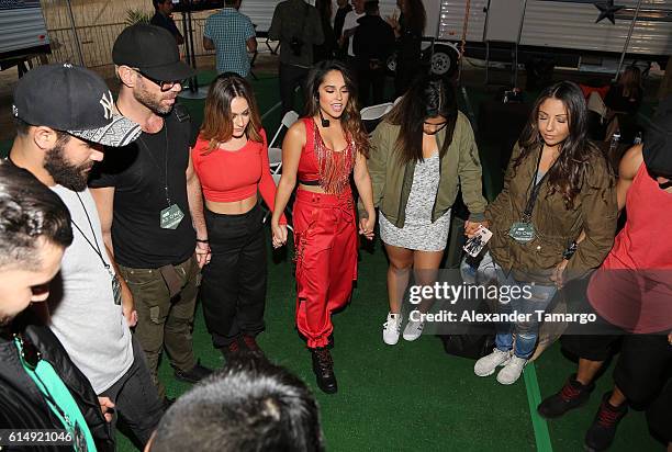 Becky G prays backstage during Univision and Fusion RiseUp As One Concert at CBX on October 15, 2016 in San Diego, California.
