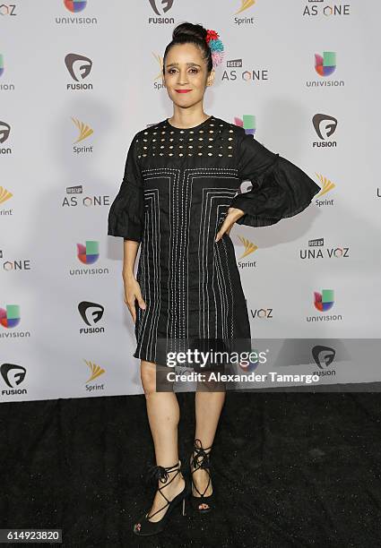 Julieta Venegas poses backstage during Univision and Fusion RiseUp As One Concert at CBX on October 15, 2016 in San Diego, California.