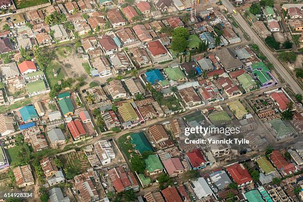 dense housing in dar es salaam, aerial view - fattigkvarter bildbanksfoton och bilder