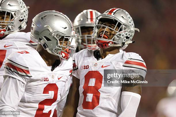 Gareon Conley of the Ohio State Buckeyes celebrates after making an interception during the third quarter against the Wisconsin Badgers at Camp...