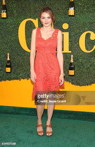 Actress Aimee Teegarden attends the 7th Annual Veuve Clicquot Polo Classic at Will Rogers State Historic Park on October 15, 2016 in Pacific...