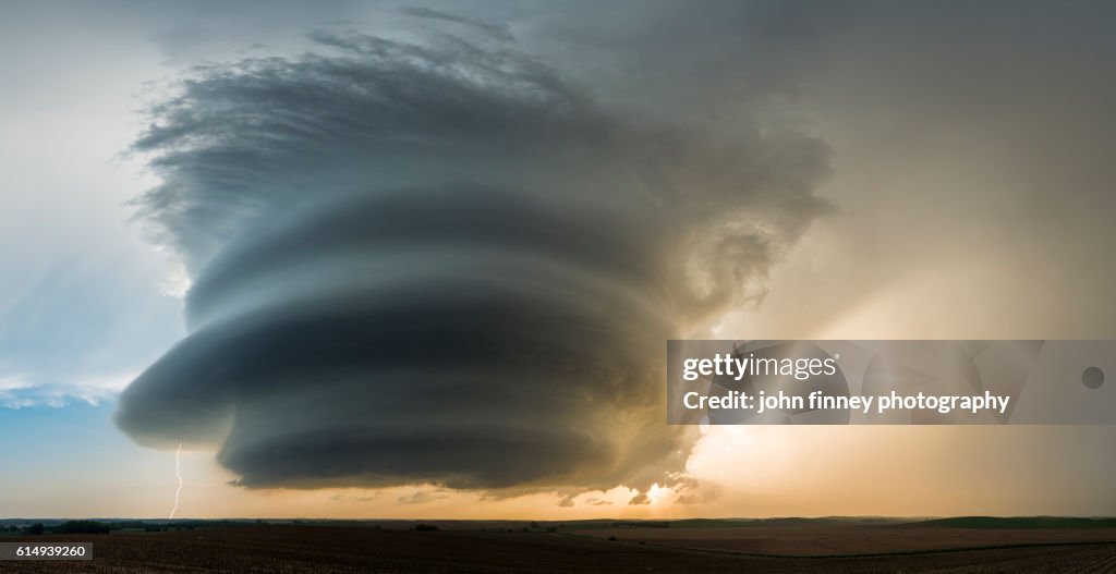 A rotating mesocyclone storm works it's way across the Great Plains of Nebraska. USA