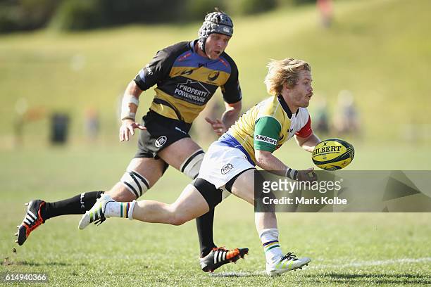 Matt Lucas of the Rays passes during the NRC Semi Final match between the Sydney Rays and Perth Spirit at Pittwater Park on October 16, 2016 in...