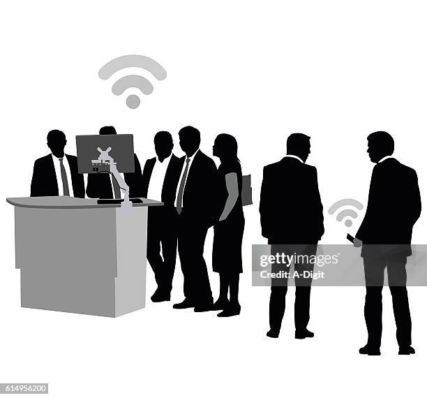 ilustrações de stock, clip art, desenhos animados e ícones de standing desks building connections - business woman desk stand