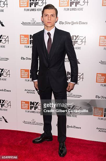Actor Tom Holland attends the Closing Night Screening of 'The Lost City Of Z' for the 54th New York Film Festival at Alice Tully Hall, Lincoln Center...
