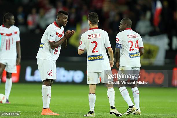 Ibrahima Amadou, Sebastien Corchia of Lille and Rio Mavuba of Lille during the Ligue 1 match between EA Guingamp and Lille OCS at Stade du Roudourou...