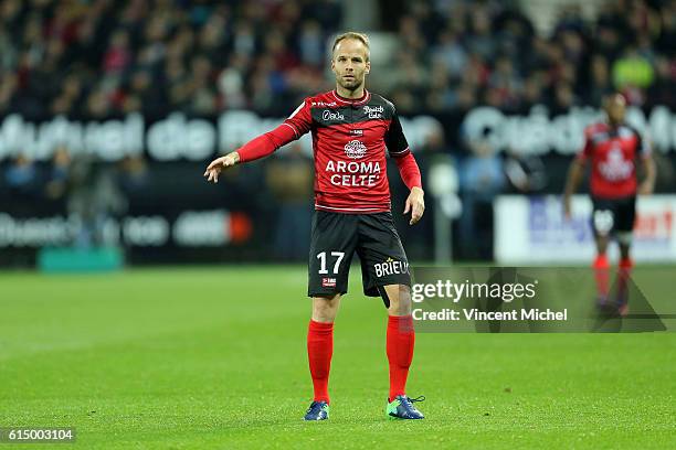 Etienne Didot of Guingamp during the Ligue 1 match between EA Guingamp and Lille OCS at Stade du Roudourou on October 15, 2016 in Guingamp, France.