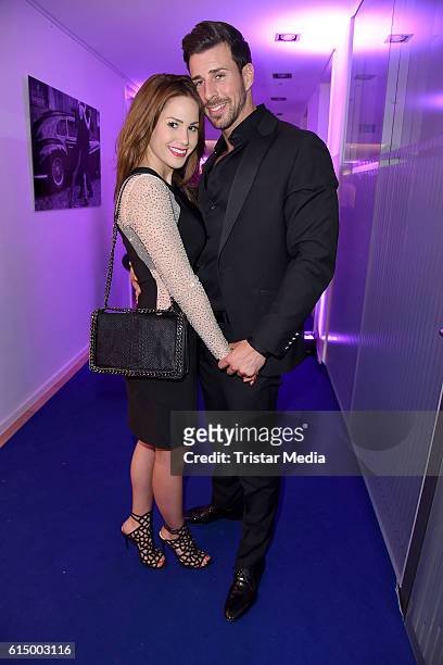 Angelina Heger and her boyfriend Leonard Freier attend the Opening Party of the Men's Beauty Clinic on October 15, 2016 in Duesseldorf, Germany.