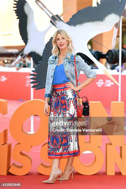 Alessia Marcuzzi walks a red carpet for 'Storks - Cicogne In Missione' during the 11th Rome Film Festival at Auditorium Parco Della Musica on October...