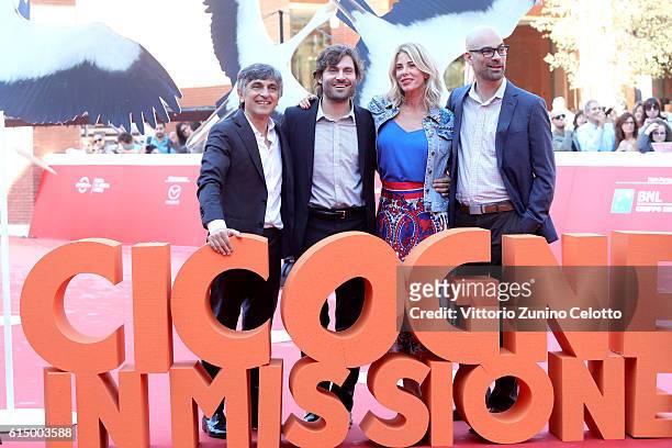 Vincenzo Salemme, Federico Russo, Alessia Marcuzzi and Doug Sweetland walk a red carpet for 'Storks - Cicogne In Missione' during the 11th Rome Film...