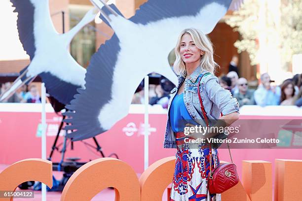 Alessia Marcuzzi walks a red carpet for 'Storks - Cicogne In Missione' during the 11th Rome Film Festival at Auditorium Parco Della Musica on October...