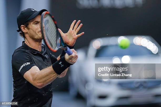 Andy Murray of Great Britain returns a shot against Roberto Bautista Agut of Spain during men's singles final match on day eight of Shanghai Rolex...