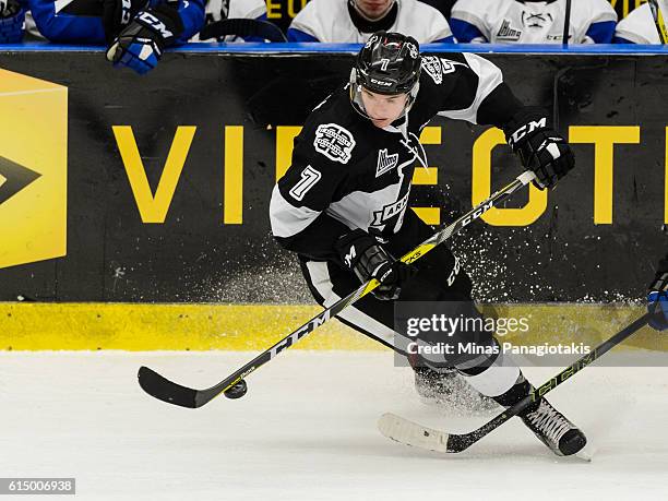 Alexandre Alain of the Blainville-Boisbriand Armada stick handles the puck during the QMJHL game against the Saint John Sea Dogs at the Centre...