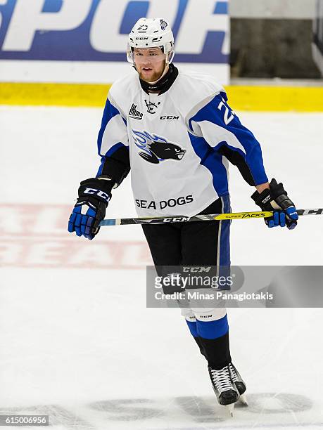 Oliver Felixson of the Saint John Sea Dogs skates during the warmup prior to the QMJHL game against the Blainville-Boisbriand Armada at the Centre...