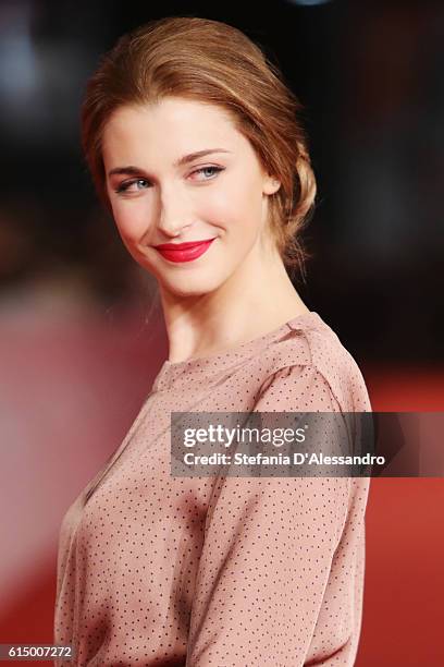 Silvia Mazzieri walks a red carpet for 'Sole Cuore Amore' during the 11th Rome Film Festival at Auditorium Parco Della Musica on October 15, 2016 in...