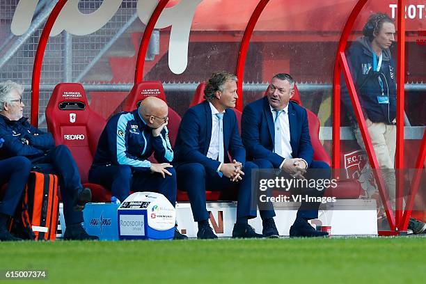 Caretaker Erwin Vloedgraven of PEC Zwolle, assistant trainer Gert Peter de Gunst of PEC Zwolle, coach Ron Jans of PEC Zwolleduring the Dutch...