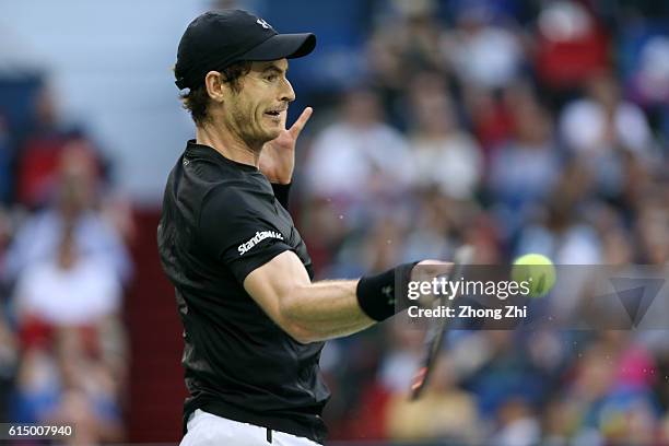 Andy Murray of Great Britain returns a shot against Roberto Bautista Agut of Spain during the Men's singles final match on day 8 of Shanghai Rolex...