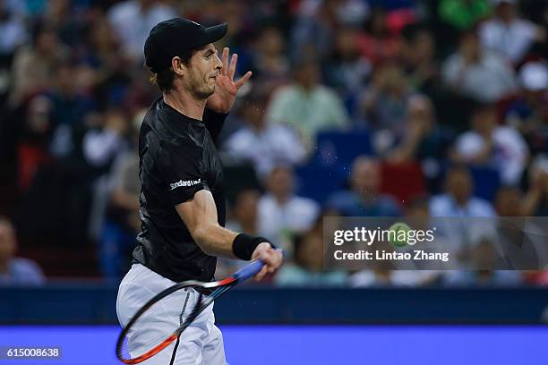 Andy Murray of Great Britain returns a shot against Roberto Bautista Agut of Spain during men's singles final match on day eight of Shanghai Rolex...