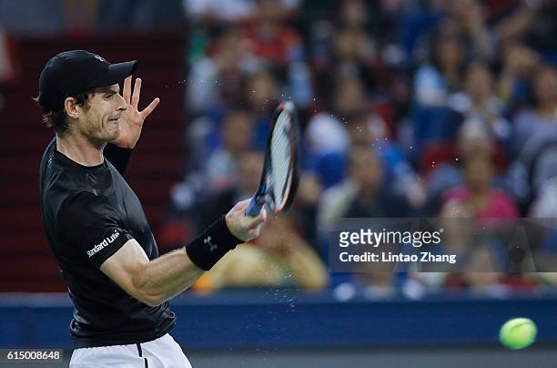 Andy Murray of Great Britain returns a shot against Roberto Bautista Agut of Spain during men's singles final match on day eight of Shanghai Rolex...