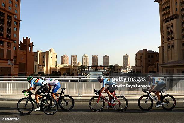 Jens Keukeleire of Belgium, Daniele Bennati of Italy, Jasper Stuyven of Belgium and Oliver Naesen of Belgium ride during the Elite Men's Road Race on...