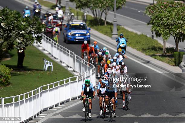 Oliver Naesen of Belgium heads the leading group during the Elite Men's Road Race on day eight of the UCI Road World Championships on October 16,...