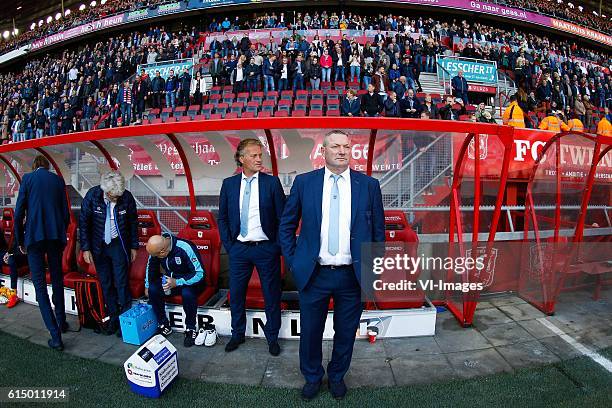 Caretaker Erwin Vloedgraven of PEC Zwolle, assistant trainer Gert Peter de Gunst of PEC Zwolle, coach Ron Jans of PEC Zwolleduring the Dutch...