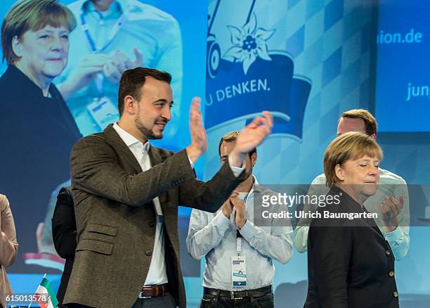 Germany Day of the Young Union in Paderborn. Federal Chancellor Angela Merkel after her speech. Left, clapping, Paul Ziemiak, Chairman of the Young...