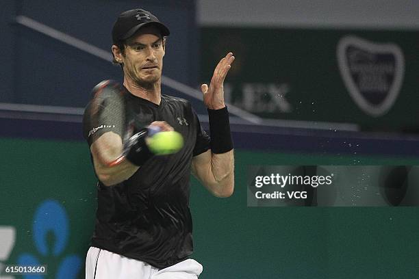 Andy Murray of Great Britain returns a shot during the Men's singles final match against Roberto Bautista Agut of Spain on day 8 of Shanghai Rolex...