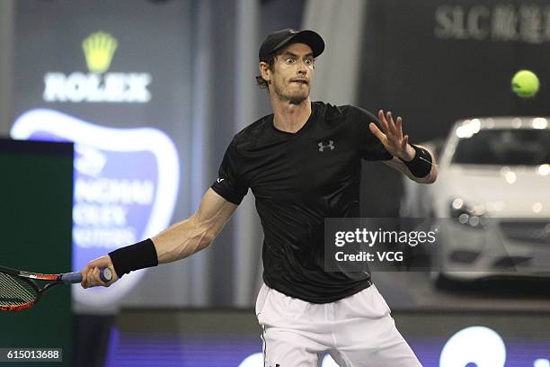 Andy Murray of Great Britain returns a shot during the Men's singles final match against Roberto Bautista Agut of Spain on day 8 of Shanghai Rolex...