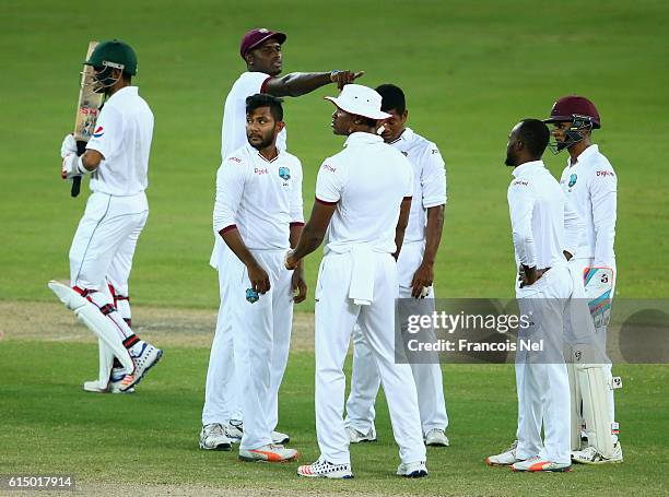 Babar Azam of Pakistan leaves the field after being dismissed by Devendra Bishoo of West Indies during Day Four of the First Test between Pakistan...