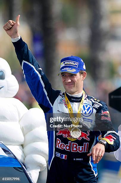 The French driver Sbatien Ogier of Volkswagen Motorsport, celebrating his 4th World Rally Championship victory, during the last day of Rally RACC...