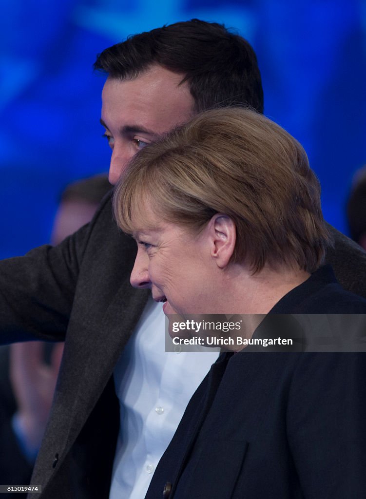 Germany Day of the Young Union (JU). Angela Merkel waving, and Paul Ziemiak.