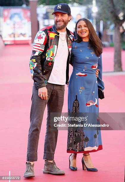 Jovanotti and his wife Francesca Valiani walk a red carpet during the 11th Rome Film Festival at Auditorium Parco Della Musica on October 16, 2016 in...