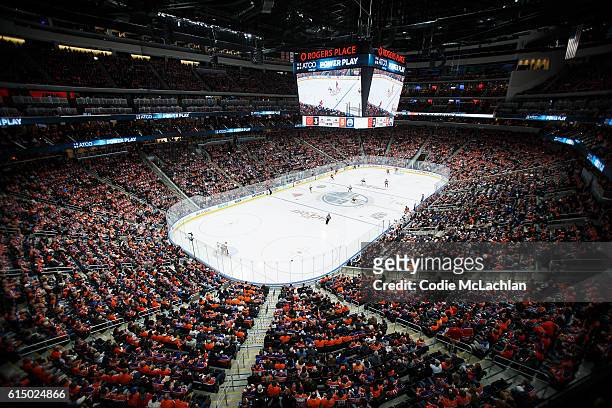 Rogers Place is seen from the Loge Level during the Edmonton Oilers home opener against the Calgary Flames on October 12, 2016 at Rogers Place in...