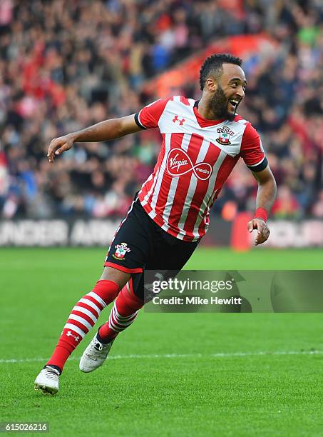 Nathan Redmond of Southampton celebrates as he scores their second goal during the Premier League match between Southampton and Burnley at St Mary's...