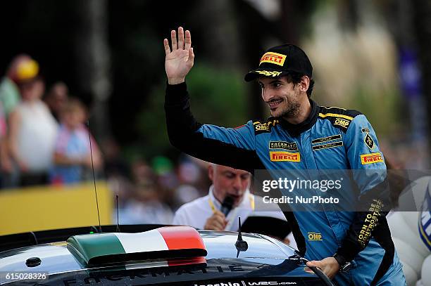 Lorenzo Bertelli of FWRT, at the podium ceremony during the last day of Rally RACC Catalunya, on October 16, 2016 in Salou, Spain.