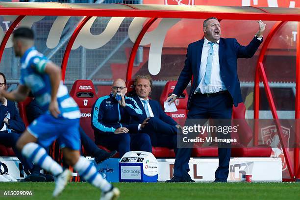 Caretaker Erwin Vloedgraven of PEC Zwolle, assistant trainer Gert Peter de Gunst of PEC Zwolle, coach Ron Jans of PEC Zwolleduring the Dutch...