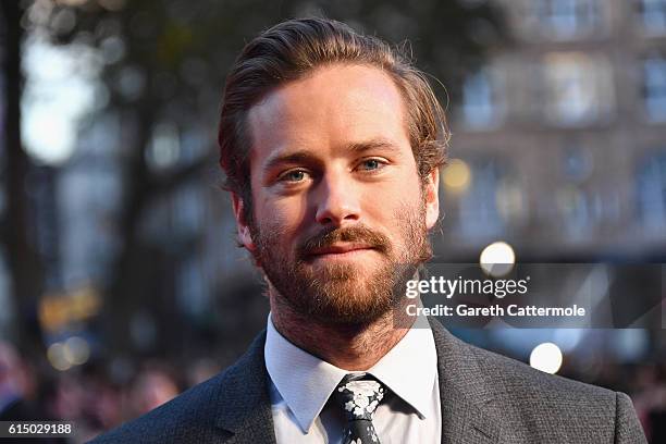 Armie Hammer attends the 'Free Fire' Closing Night Gala screening during the 60th BFI London Film Festival at Odeon Leicester Square on October 16,...